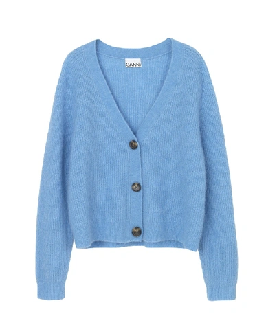 Shop Ganni Soft Wool Knit Cardigan In Azure Blue