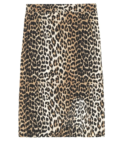 Shop Ganni Silk Mix Skirt In Leopard In Leopard Print