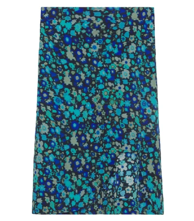 Shop Ganni Silk Mix Skirt In Azure Blue