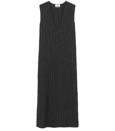 Shop Ganni Heavy Crepe Stripe Dress In Black