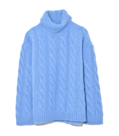 Shop Mansur Gavriel Oversized Cable Sweater In Sky Blue