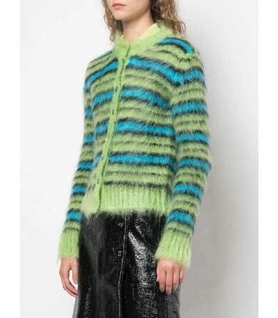 Shop Marni Green And Blue Fuzzy Striped Cardigan In Multicolor