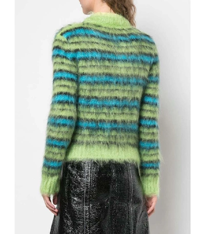 Shop Marni Green And Blue Fuzzy Striped Cardigan In Multicolor