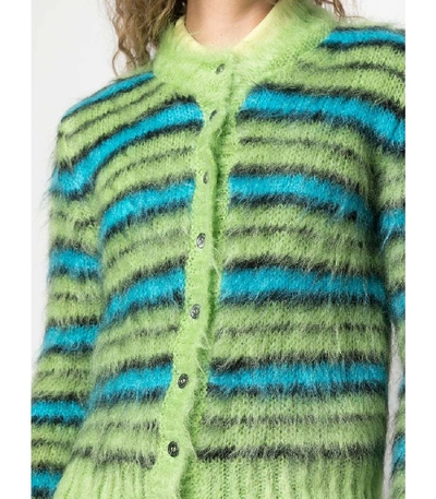 Shop Marni Green And Blue Fuzzy Striped Cardigan In Multicolor