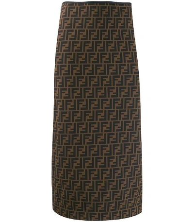 Shop Fendi Ff Print Pencil Skirt In Brown