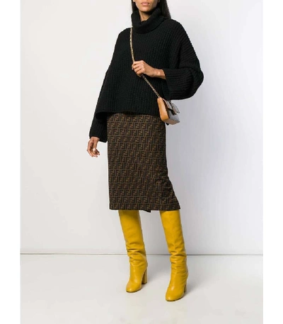 Shop Fendi Ff Print Pencil Skirt In Brown