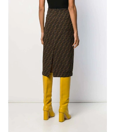 Shop Fendi Ff Print Pencil Skirt In Brown