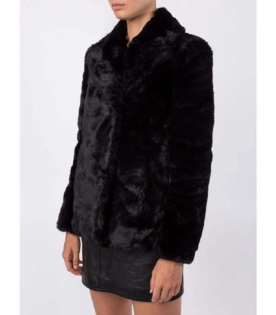 Shop Saint Laurent Faux Fur Double Breast Coat In Black
