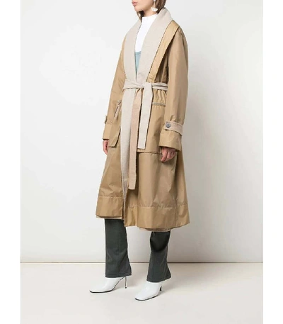 Shop Loewe Belted Double-layer Coat In Neutral