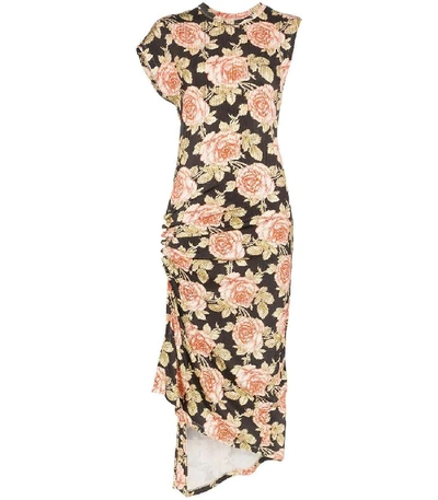 Shop Paco Rabanne Rose Print Midi Dress In Multicolor