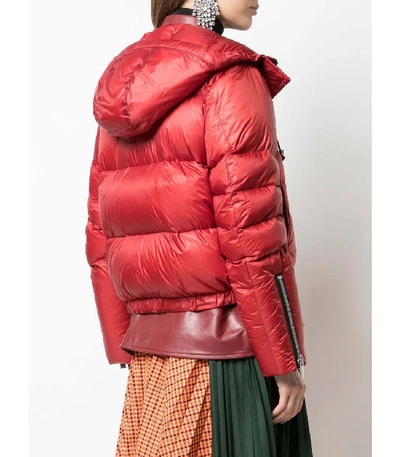 Shop Sacai Double Layered Leather Puffer Jacket In Red