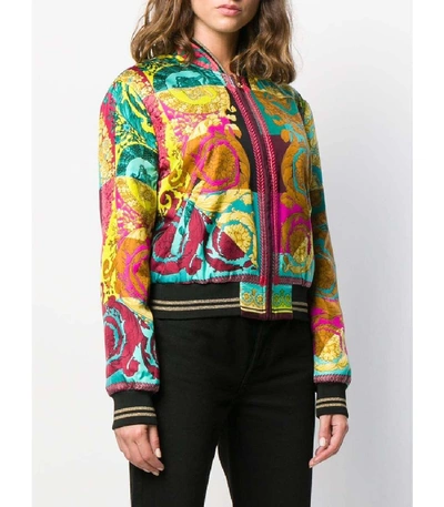 Shop Versace Baroque-print Silk Bomber Jacket In Multicolor