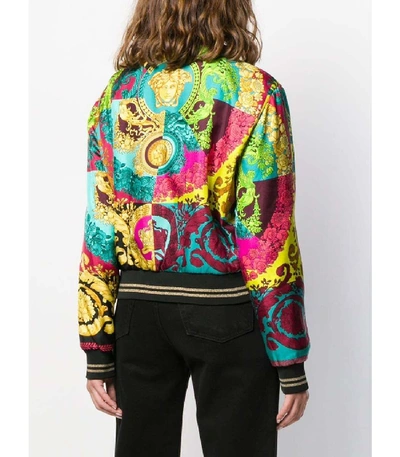Shop Versace Baroque-print Silk Bomber Jacket In Multicolor
