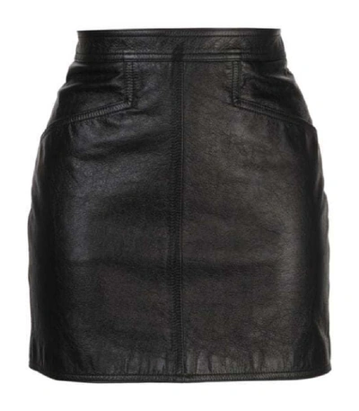 Shop Saint Laurent Fitted Leather Mini Skirt In Black