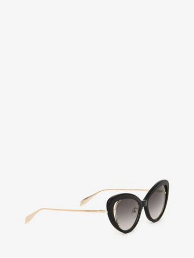 Shop Alexander Mcqueen Open Wire Cat-eye Sunglasses In Black