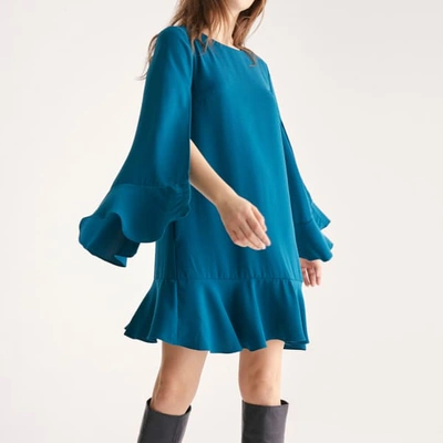 Shop Paisie Cape Sleeve Swing Dress With Peplum Hem In Turquoise