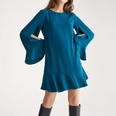 Shop Paisie Cape Sleeve Swing Dress With Peplum Hem In Turquoise