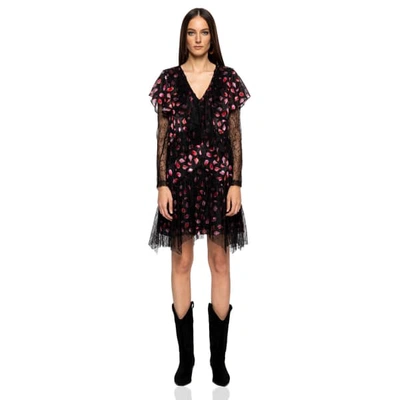 Shop Nissa Asymmetrical Veil Printed Dress With Lace Inserts