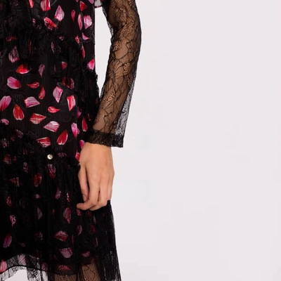 Shop Nissa Asymmetrical Veil Printed Dress With Lace Inserts
