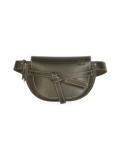 Shop Loewe Mini Gate Leather Belt Bag In Khaki Green