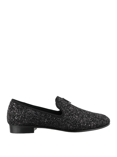 Shop Giuseppe Zanotti Glittered Loafers In Black