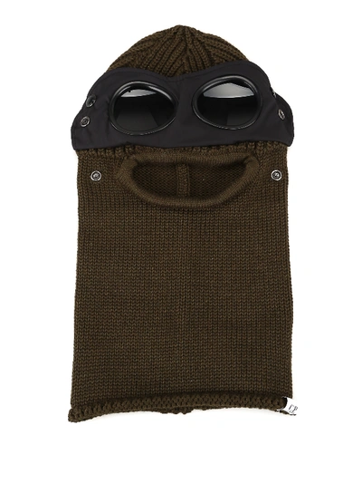 Shop C.p. Company Knitted Wool Ski Mask With Goggles In Dark Green