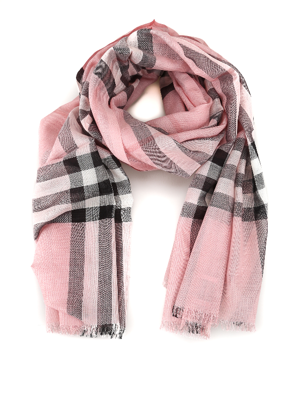 Burberry Giant Check Wool And Silk Gauze Scarf In Pink ModeSens