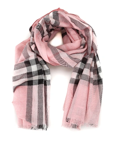 Burberry Giant Check Wool And Silk Gauze Scarf In Pink | ModeSens