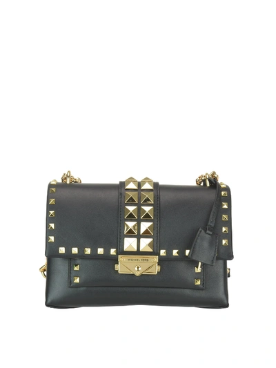 Shop Michael Kors Cece Medium Studded Leather Bag In Black