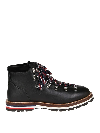 Shop Moncler Blanche Leather Hiking Ankle Boots In Black