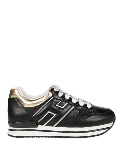 Shop Hogan H222 Black And Gold Leather Sneakers