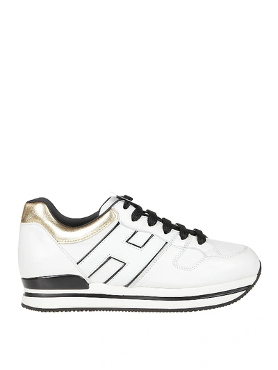 Shop Hogan H222 White And Gold Leather Sneakers