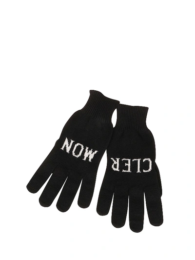 Shop Moncler Logo Knitted Wool Gloves In Black