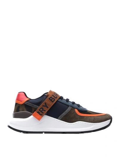 Shop Burberry Ronnie Leather And Cotton Sneakers In Multicolour