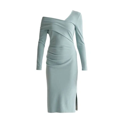 Shop Paisie Asymmetric Bardot Dress With Side Split In Teal