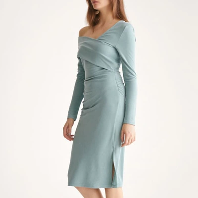 Shop Paisie Asymmetric Bardot Dress With Side Split In Teal