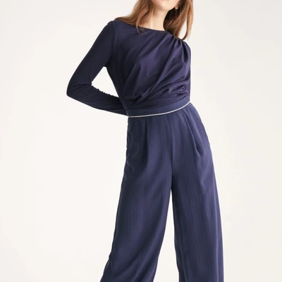 Shop Paisie Diagonal Draped Top With Teardrop Cut Out Back In Navy