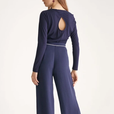 Shop Paisie Diagonal Draped Top With Teardrop Cut Out Back In Navy