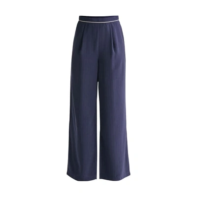 Shop Paisie Palazzo Trousers With Subtle Stripes & Waist Piping In Navy