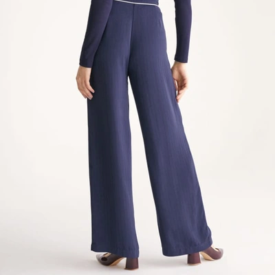 Shop Paisie Palazzo Trousers With Subtle Stripes & Waist Piping In Navy