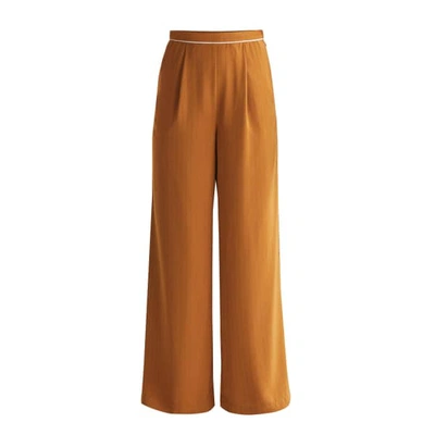 Shop Paisie Palazzo Trousers With Subtle Stripes & Waist Piping In Camel