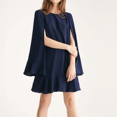 Shop Paisie Cape Sleeve Swing Dress With Peplum Hem In Navy