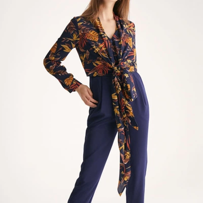 Shop Paisie Midnight Floral Top Jumpsuit With Wrap Tie Waist