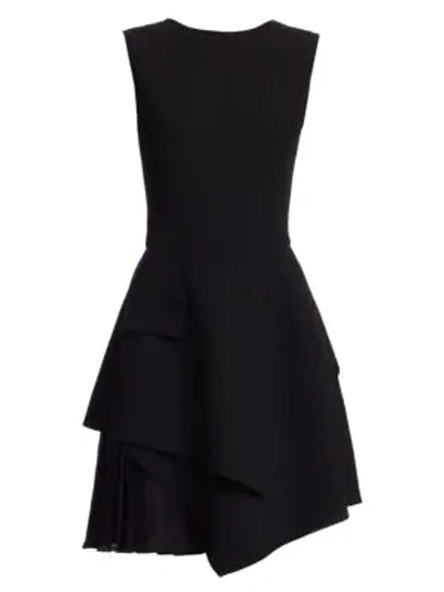 Shop Oscar De La Renta Sleeveless Asymmetric Mini A-line Dress In Black