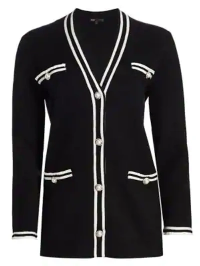 Shop Maje Myster Tipped Cardigan In Black