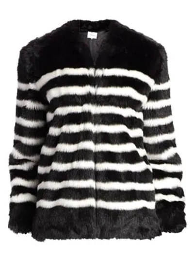 Shop Frame Jerry Stripe Faux Fur Coat In Noir Multi