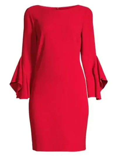 Shop Elie Tahari Dori Drape-sleeve Sheath Dress In Kilim Red