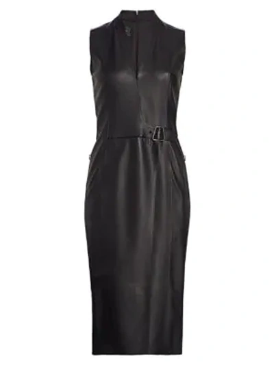 Shop Akris Wrap Effect Leather Dress In Black