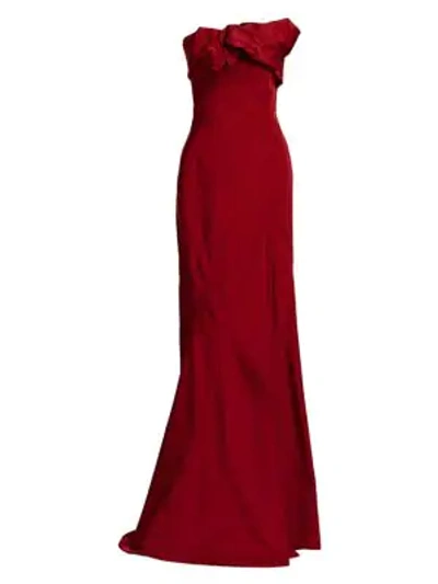 Shop Oscar De La Renta Asymmetric Strapless Gown In Merlot