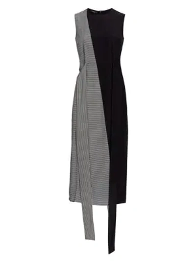 Shop Akris Women's Stripe Asymmetric Patchwork Stripe Silk Sheath Dress In Black Jasmin